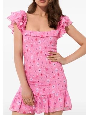 Final Sale!!? Bundle!🌟 LoveShackFancy🌟 Pink Ruffle-Trim Square-Neck Mini Dress